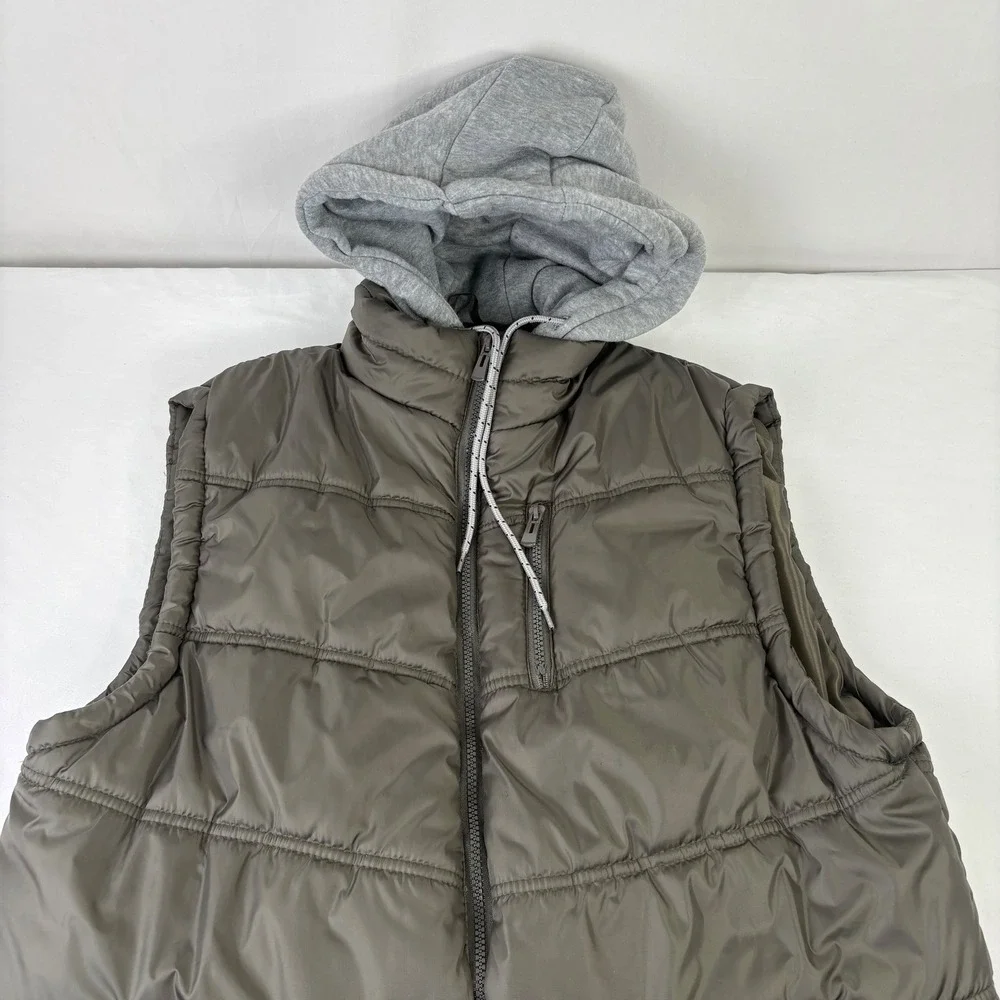 CARBON Puffer Vest Hooded‎ Mens Size XL Olive Green Quilted Full Zip